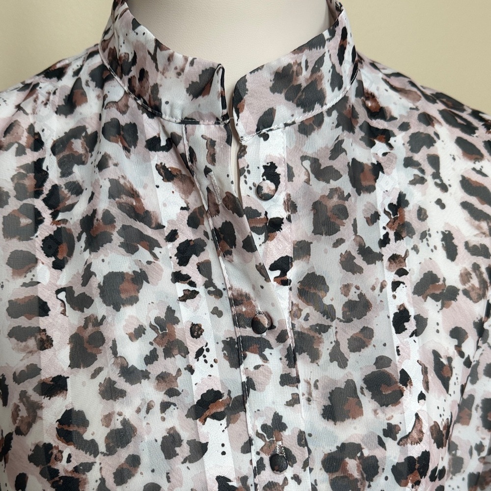 TCEC Leopard Print Long Sleeve Shirt Dress | Tie Waist | Size M - Picture 3 of 6